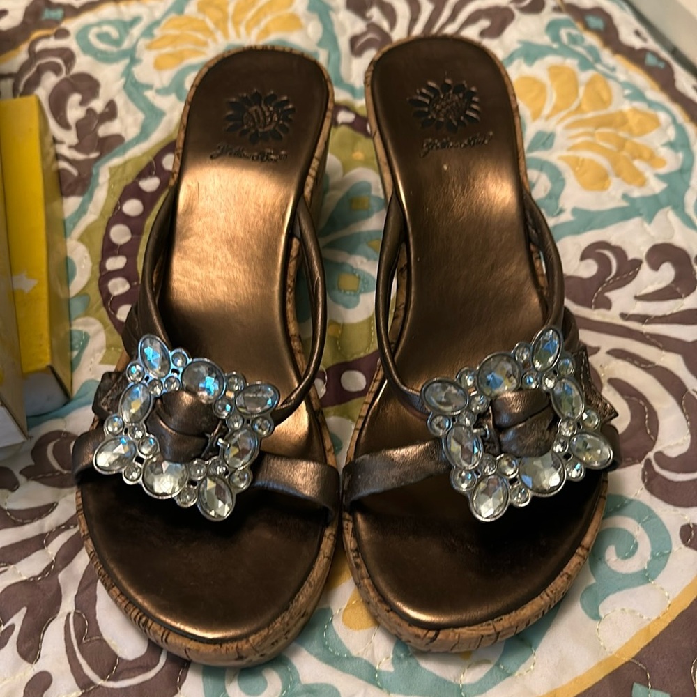 Yellow box wedge sandals